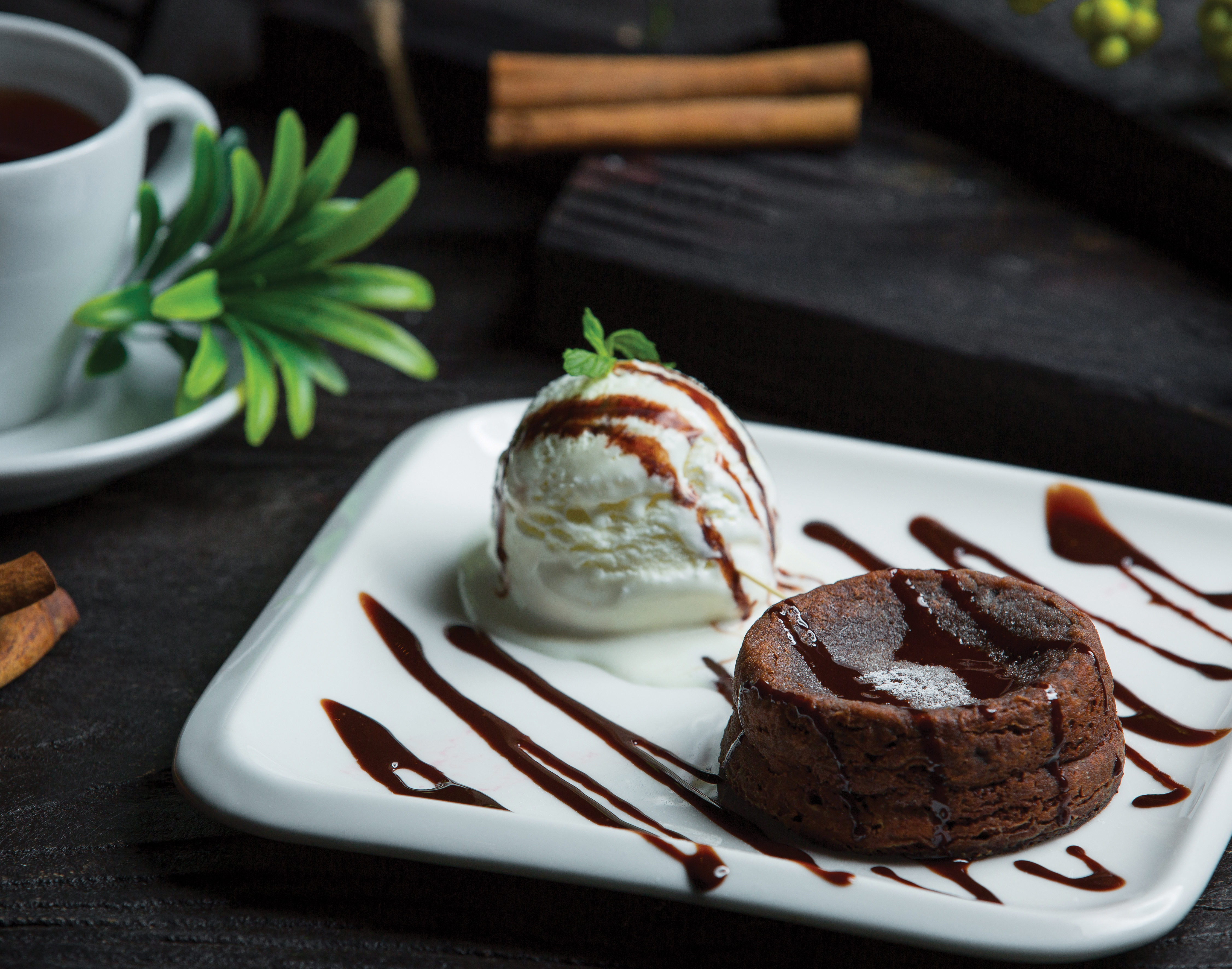 Chocolate fudge cake dessert at The Red Lion