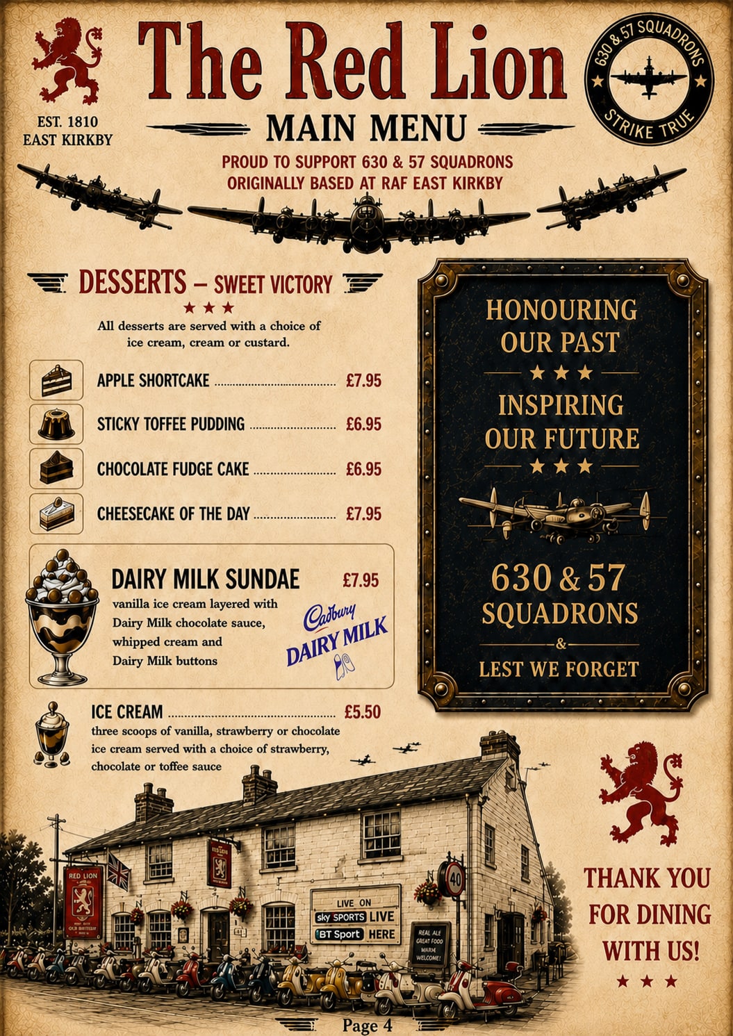 The Red Lion main menu page 4